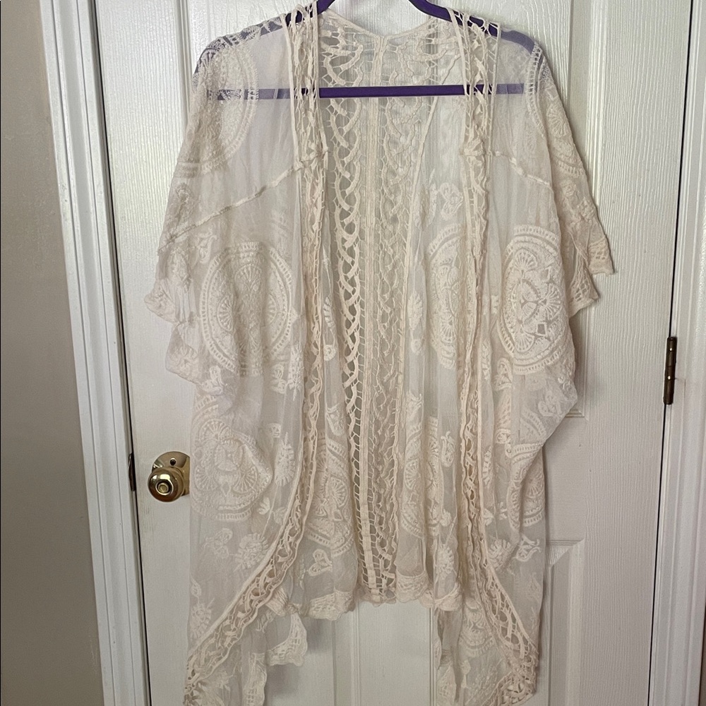 Sheer boho chic Crochet Lace Kimono Cardigan - Cream boho beautiful